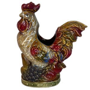 Rooster Chicken Ceramic Utensil Holder Plantar Vase Decorative Kitchen Barnyard